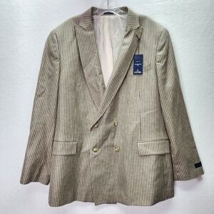 Stafford Blazer‎ Mens 48 L Slim Fit Tan Striped Seasonal Sport Coat Suit Jacket